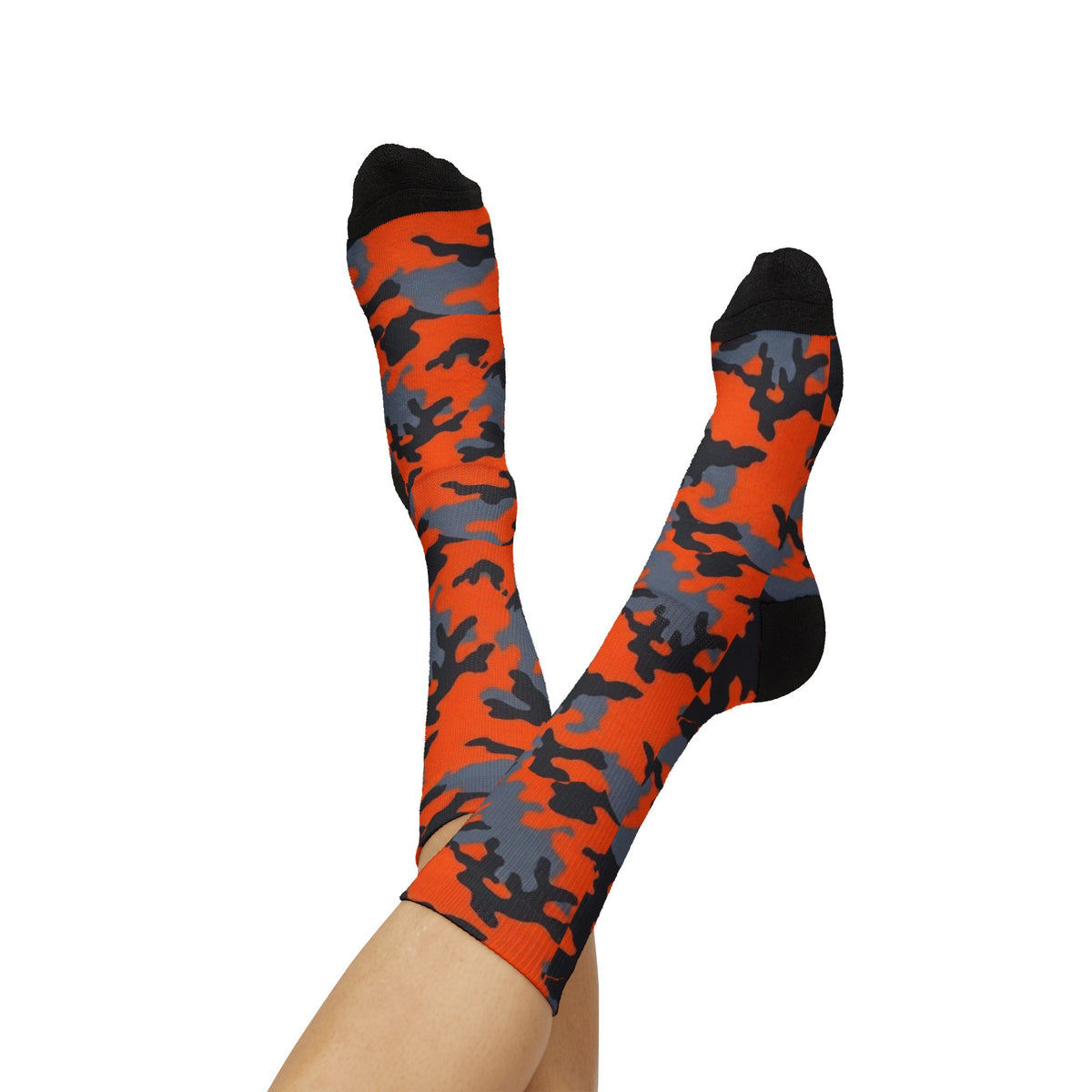Pewter Orange and Black  Hi Seas l Camouflage Crew Socksby Camotoez