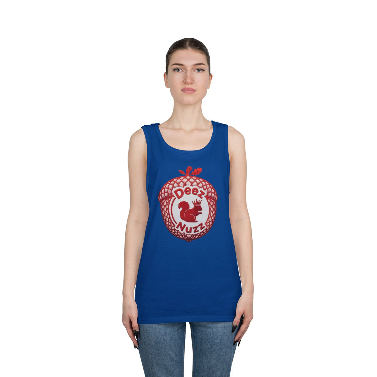 'Deez Nuzz' Red Acorn Funny Squirrel Graphic Tank Top