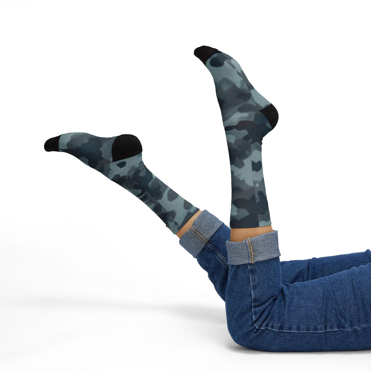 Shadowy Slate and Digital Navy Blue  Crew Socks by Camotoez The Blue Monster Protocol