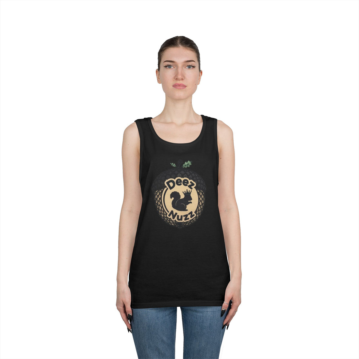 ‘Deez Nuzz’  Vintage Black/Tan Crest Funny Graphic Tank Top