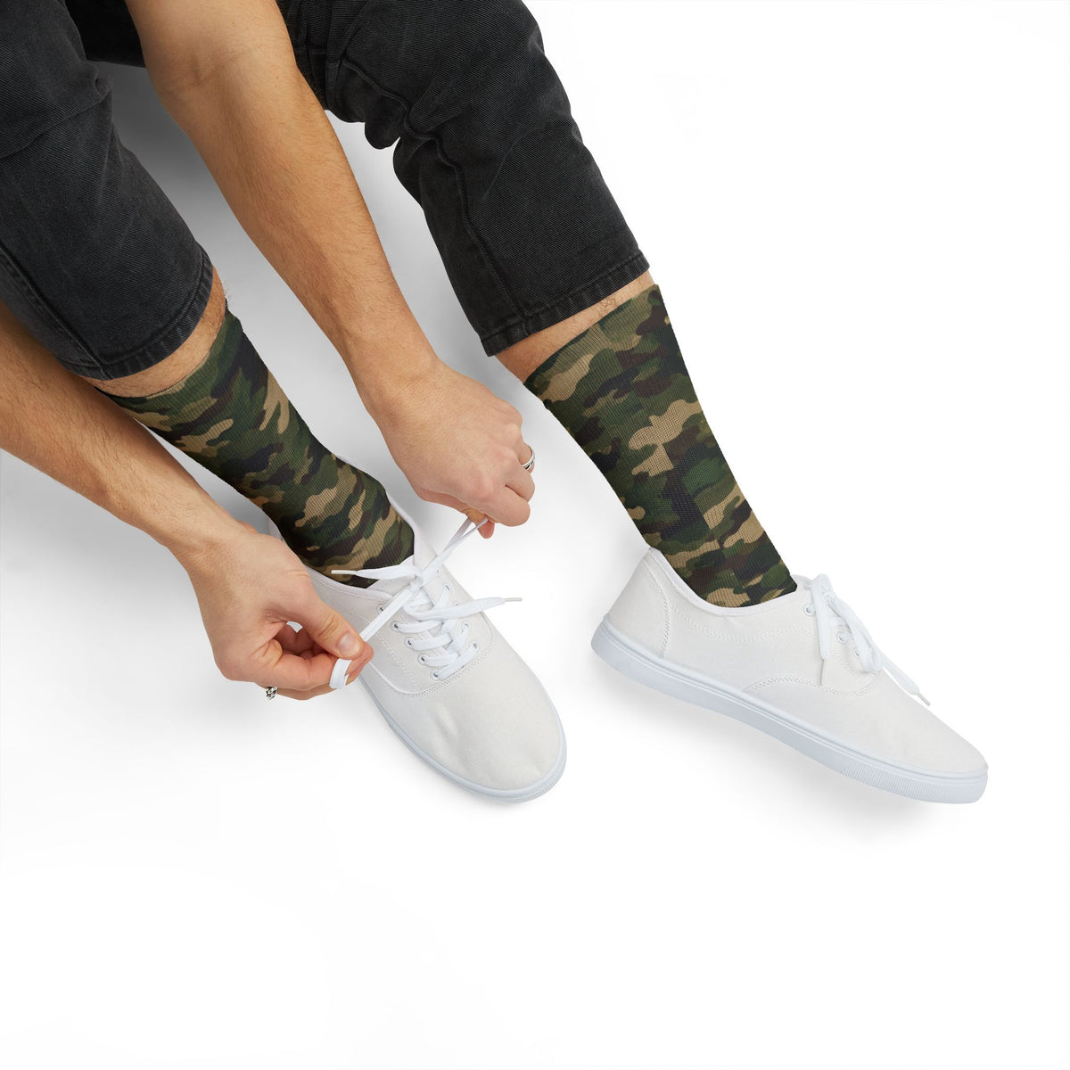 Olive and Moss GreenCrew Socks by Camotoez Woodland FeralFlux