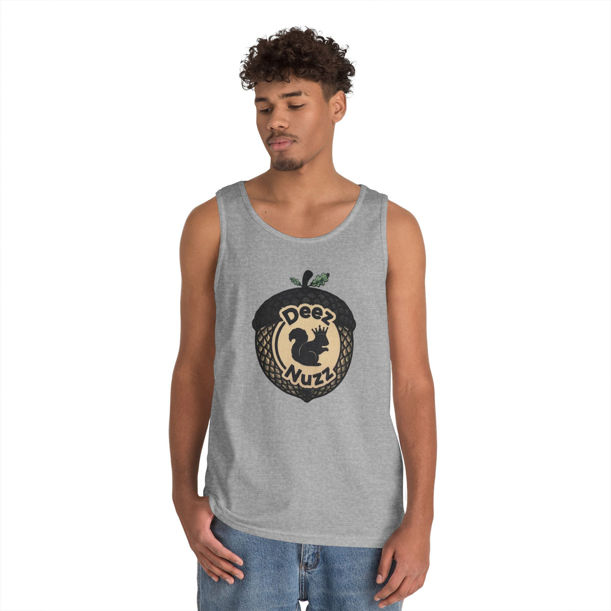 ‘Deez Nuzz’  Vintage Black/Tan Crest Funny Graphic Tank Top