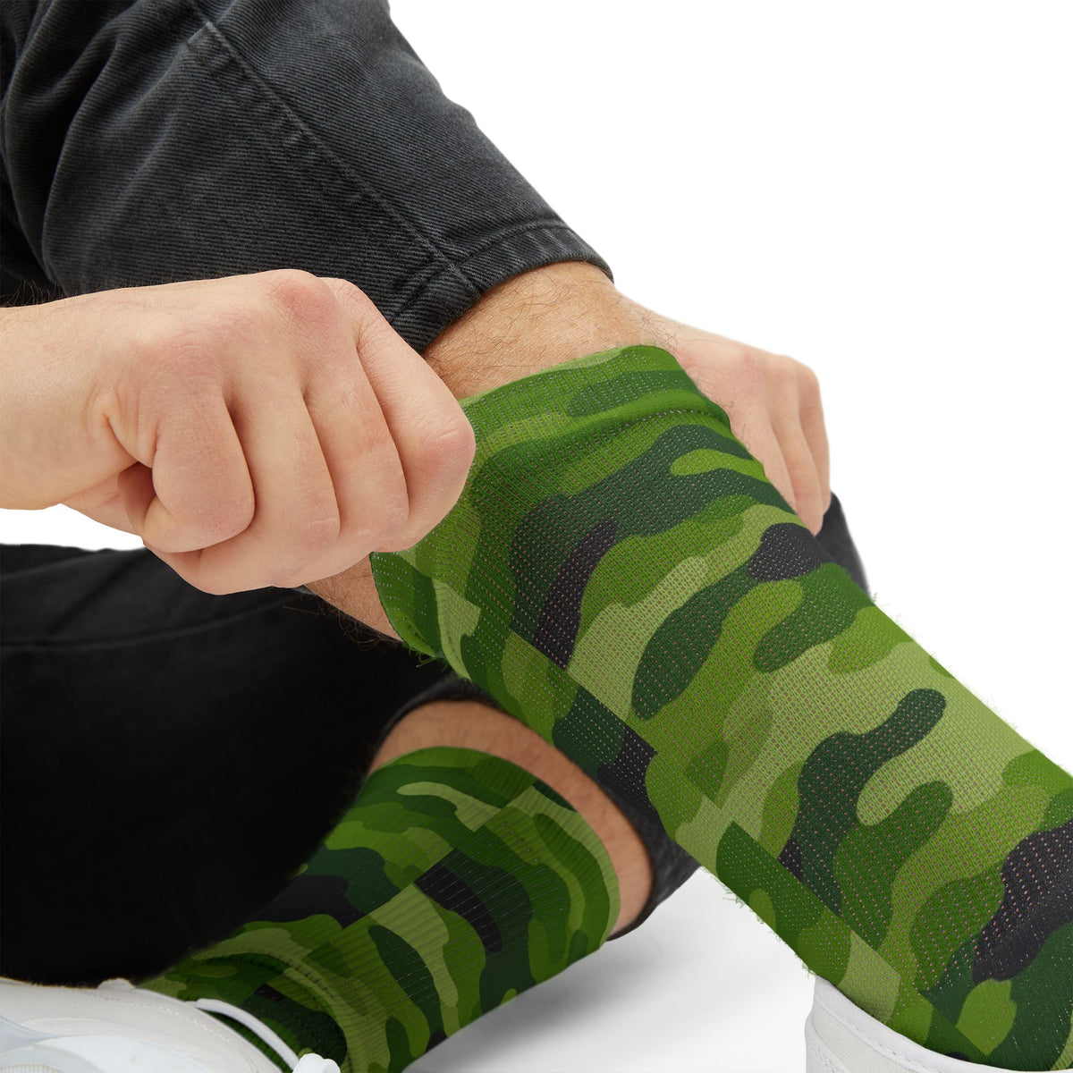 Granny Smith Green and Lime Crew Socks  by Camotoez Tranquil Tread Camouflage Freedom Socks