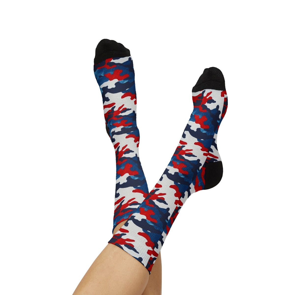Still One Nation, Red, White and Blue Camouflage Crew Socks by Camotoez