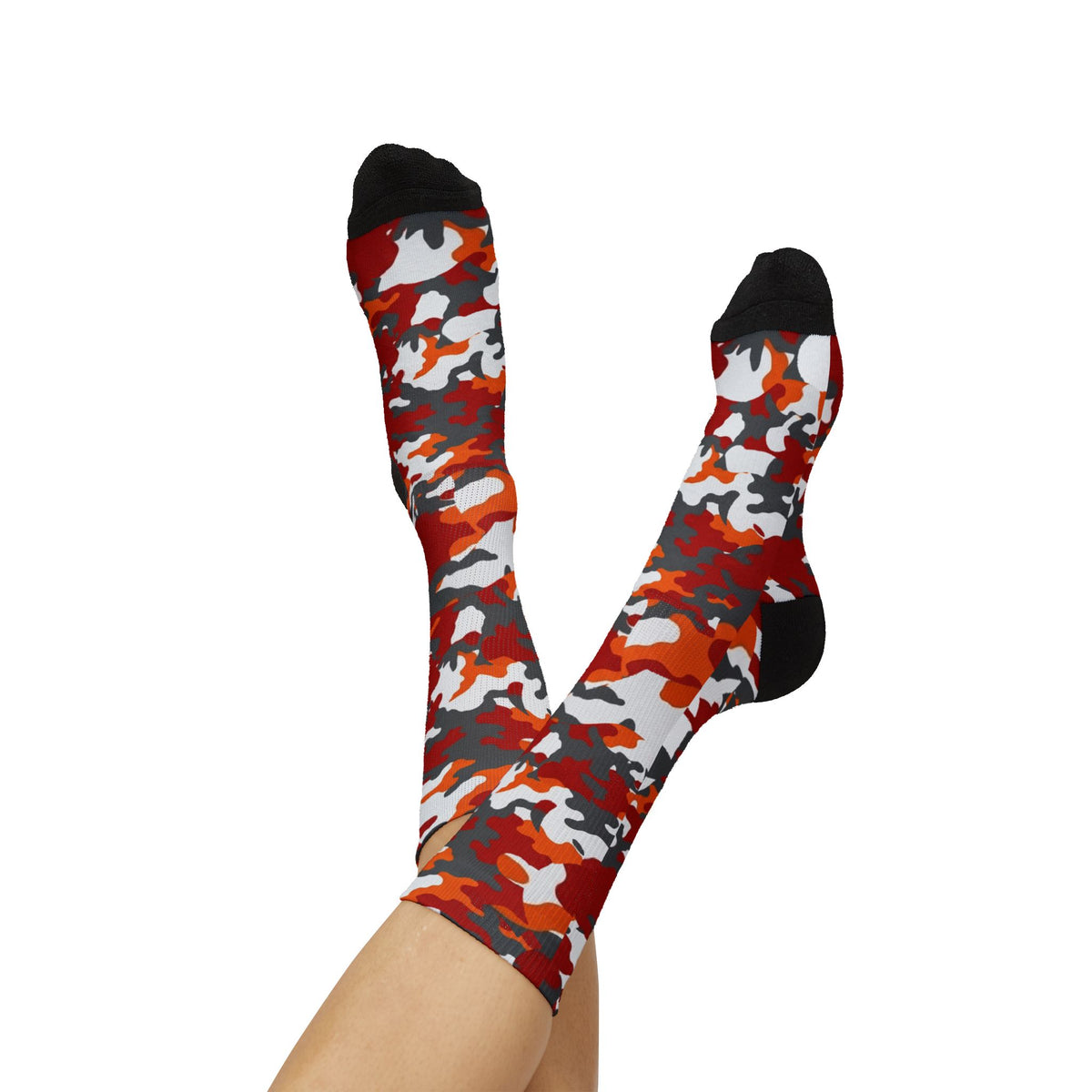 Tampa Bay Vibe Red Orange Camo Sublimation Socks — Unisex Military Print Crew Socks
