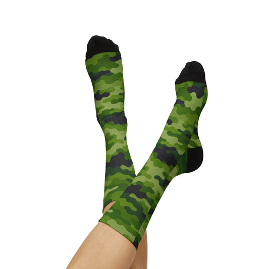 Granny Smith Green and Lime Crew Socks  by Camotoez Tranquil Tread Camouflage Freedom Socks