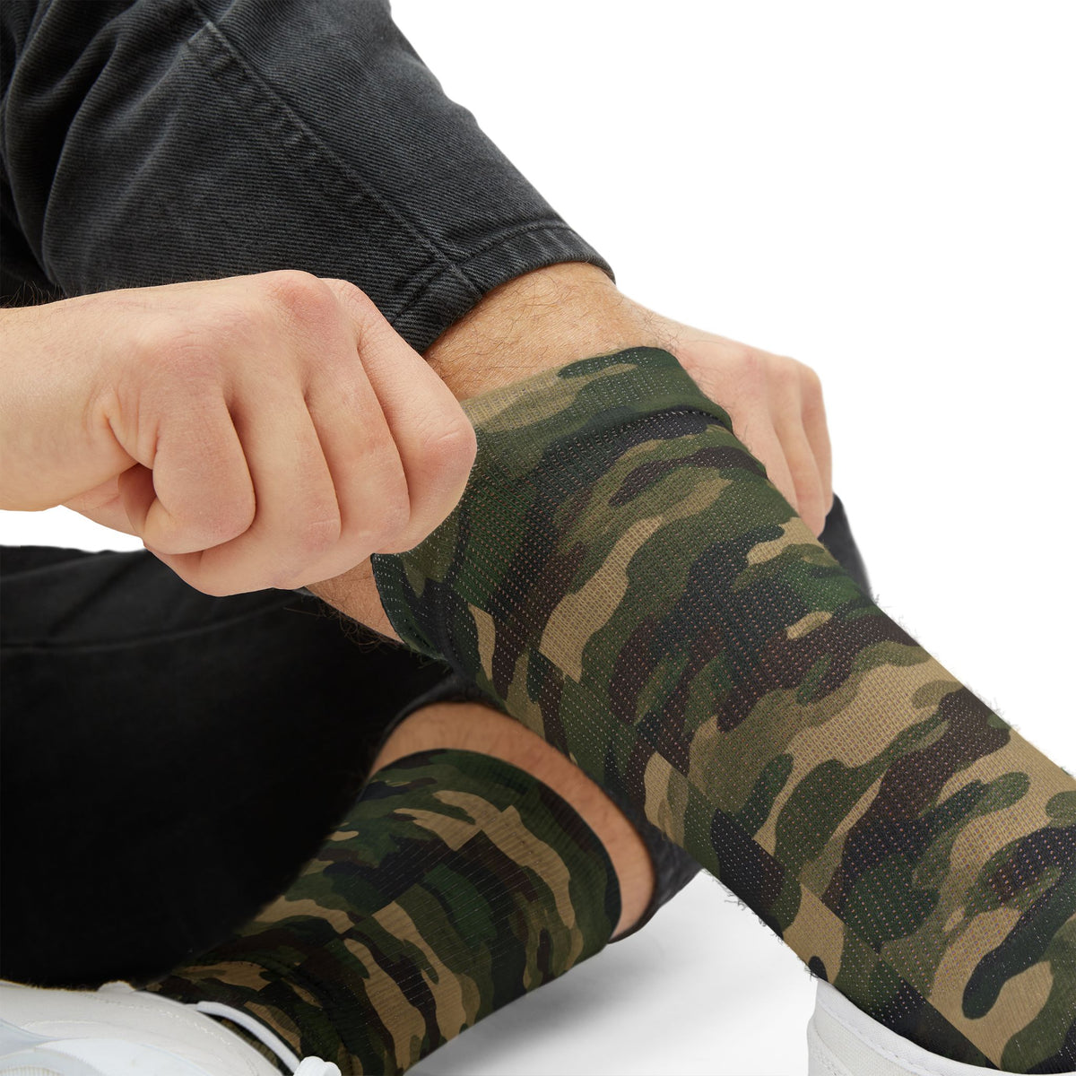 Olive and Moss GreenCrew Socks by Camotoez Woodland FeralFlux