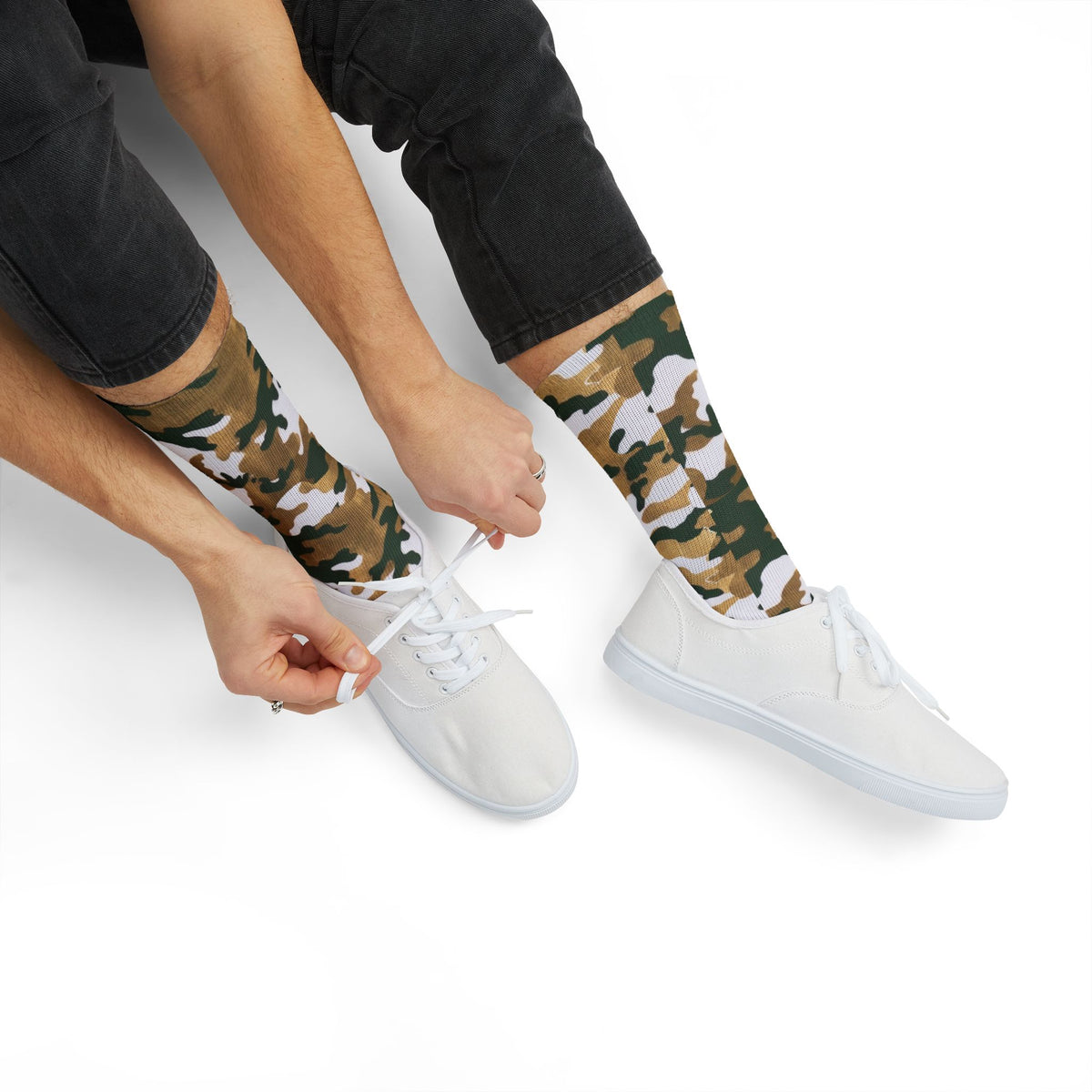 White, Green and Gold Pubs l Camouflage Crew Socks by Camotoez