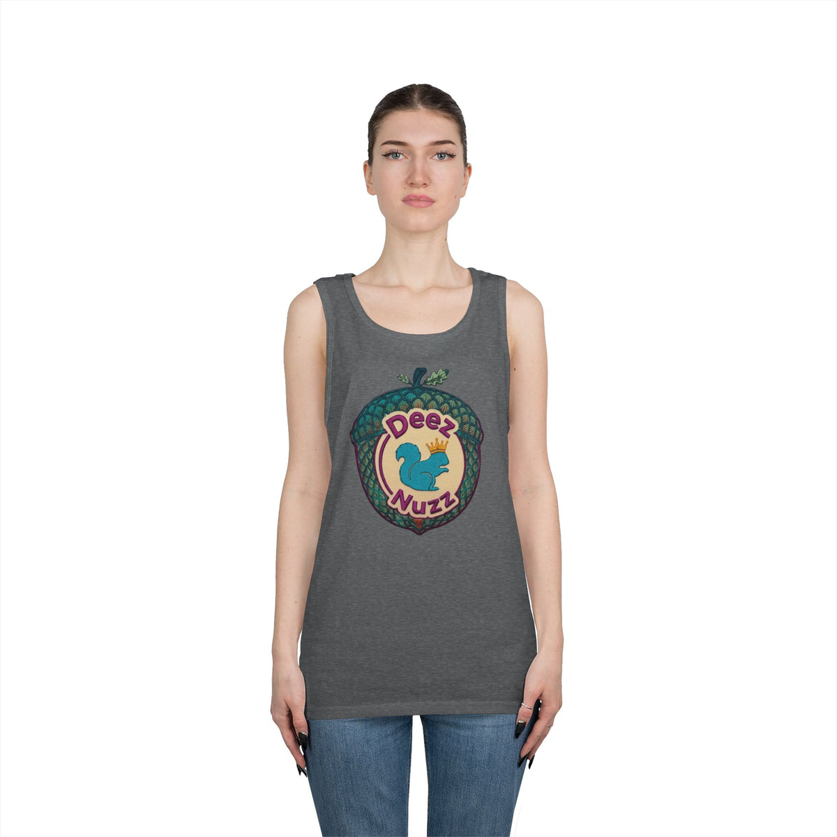 'Deez Nuzz' Purple Acorn Funny Squirrel Graphic Tank Top