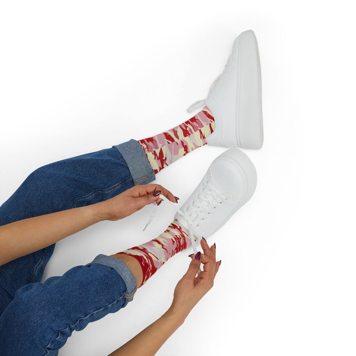 Tactical Shortcake M81 Disrupt Camo Crew Socks | Travis Scott "Shy Pink" AJ1 Sneaker Match