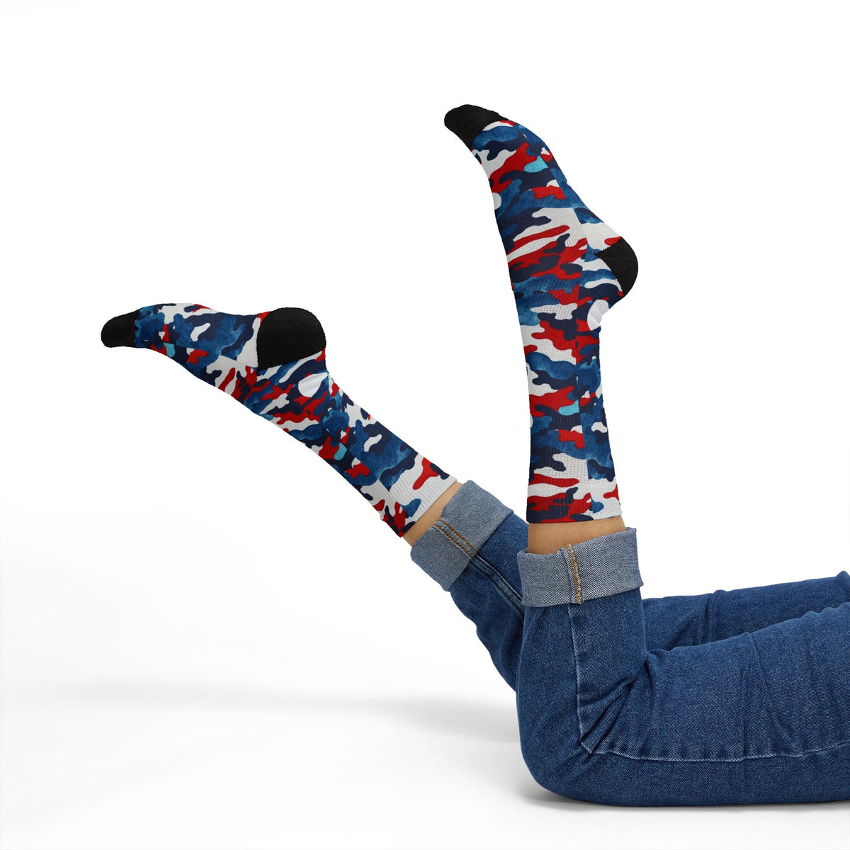 Still One Nation, Red, White and Blue Camouflage Crew Socks by Camotoez