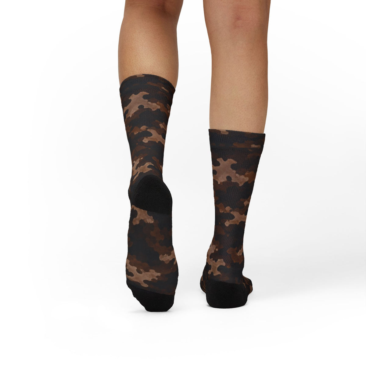 Cocoa Beans Powder Brown  and Expresso Camouflage Crew Socks by Camotoez Feral Sequoia Drift