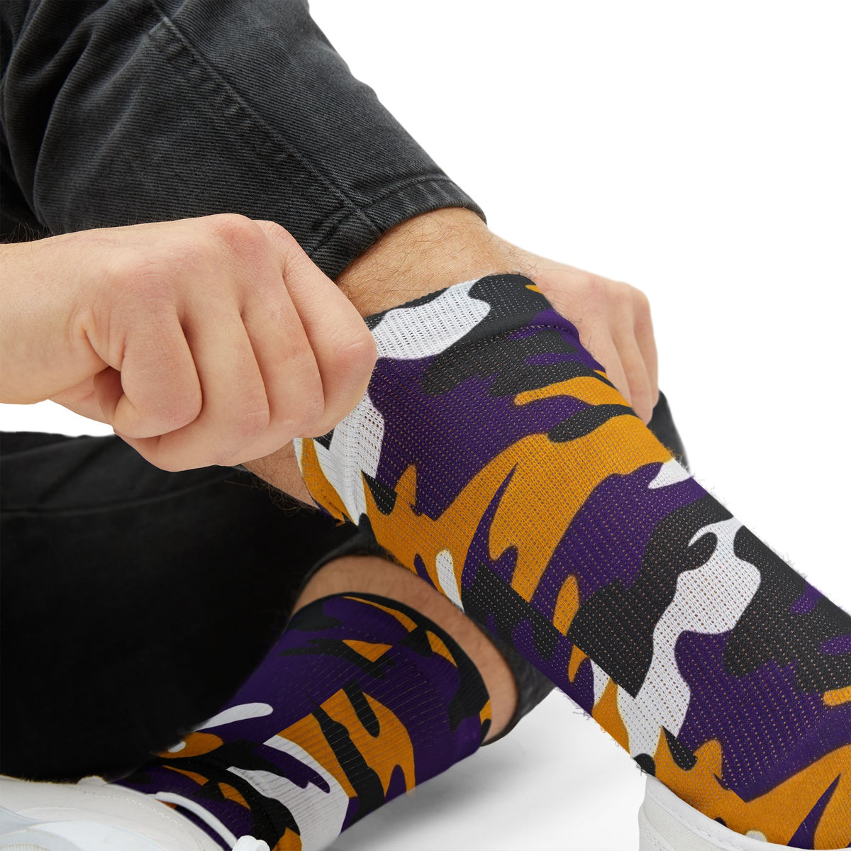 Copy of Captain Camotoez, Red Orange Camo Bay Drip Sublimation Socks — Bold Camouflage Athletic Crew Socks