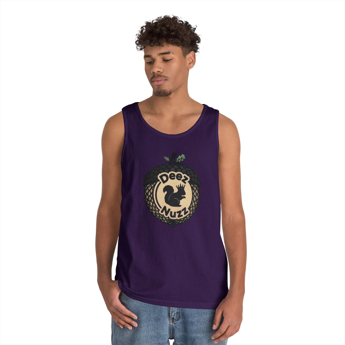 ‘Deez Nuzz’  Vintage Black/Tan Crest Funny Graphic Tank Top