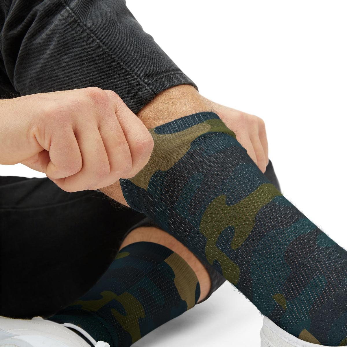 Transformative Teal and Mossy Green Crew Socks by Camotoez The Abyssal Forest Crew