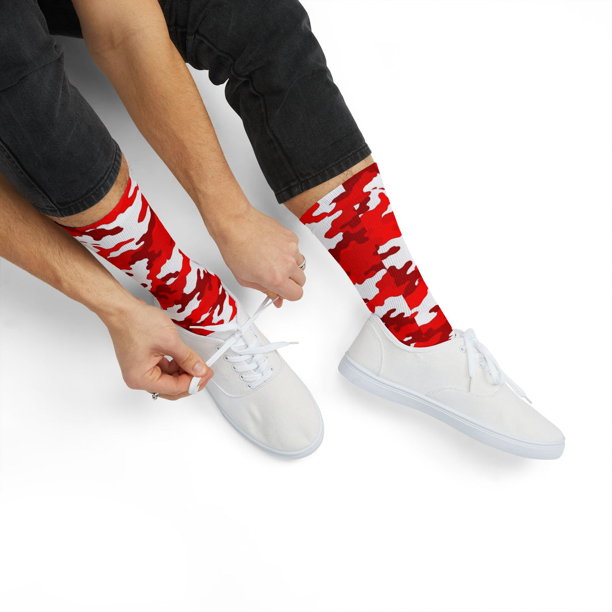 Radiant Crimson and Obsidian Anchor Camouflage Crew Socks by Camotoez Crimson Pulse Camo Crew | Blend In But Stand Out Edition | More Mercy For Your Sole