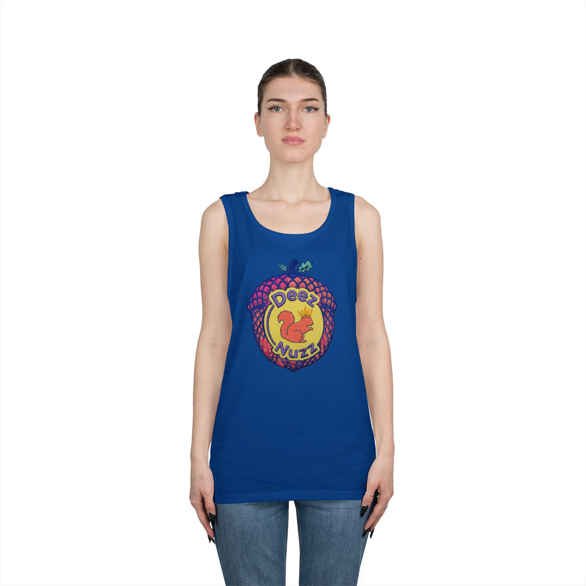 'Deez Nuzz' Pink Acorn Funny Squirrel Graphic Tank Top