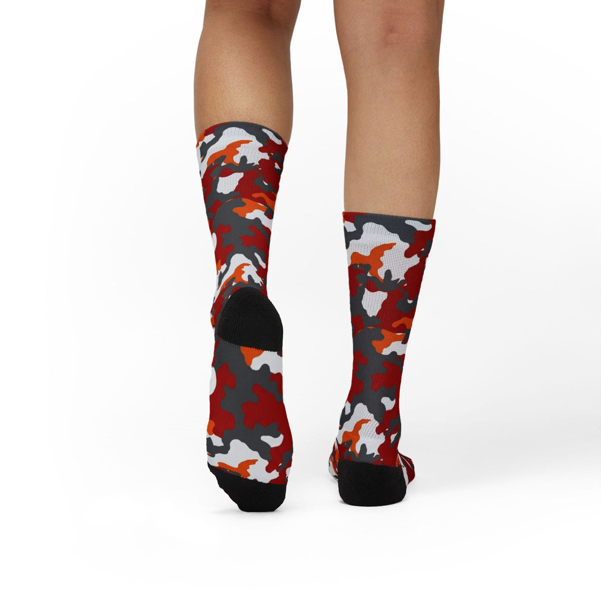 Tampa Bay Vibe Red Orange Camo Sublimation Socks — Unisex Military Print Crew Socks