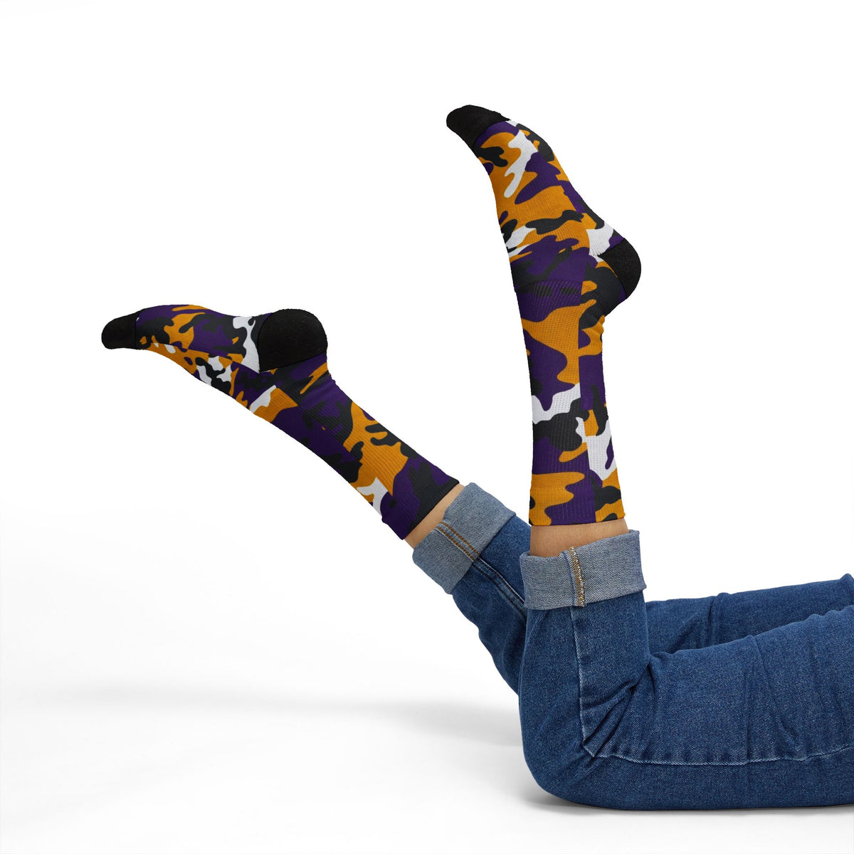 Copy of Captain Camotoez, Red Orange Camo Bay Drip Sublimation Socks — Bold Camouflage Athletic Crew Socks