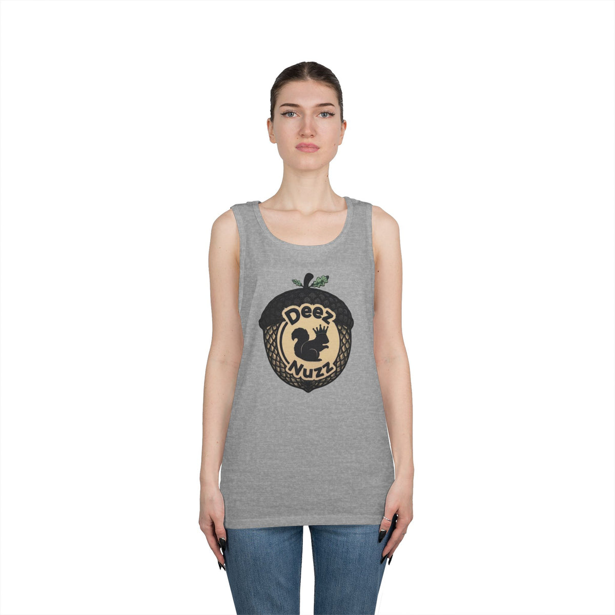‘Deez Nuzz’  Vintage Black/Tan Crest Funny Graphic Tank Top