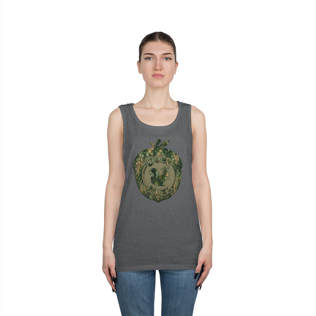 ‘Deez Nuzz’  Vintage Green Crest Funny Graphic Tank Top