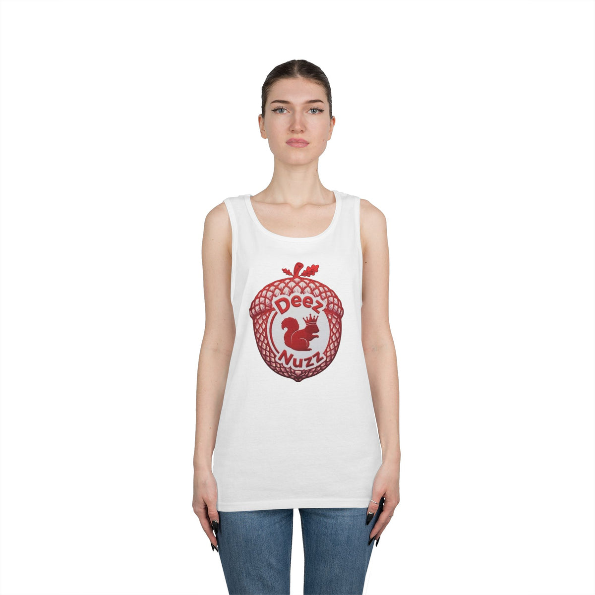 'Deez Nuzz' Red Acorn Funny Squirrel Graphic Tank Top