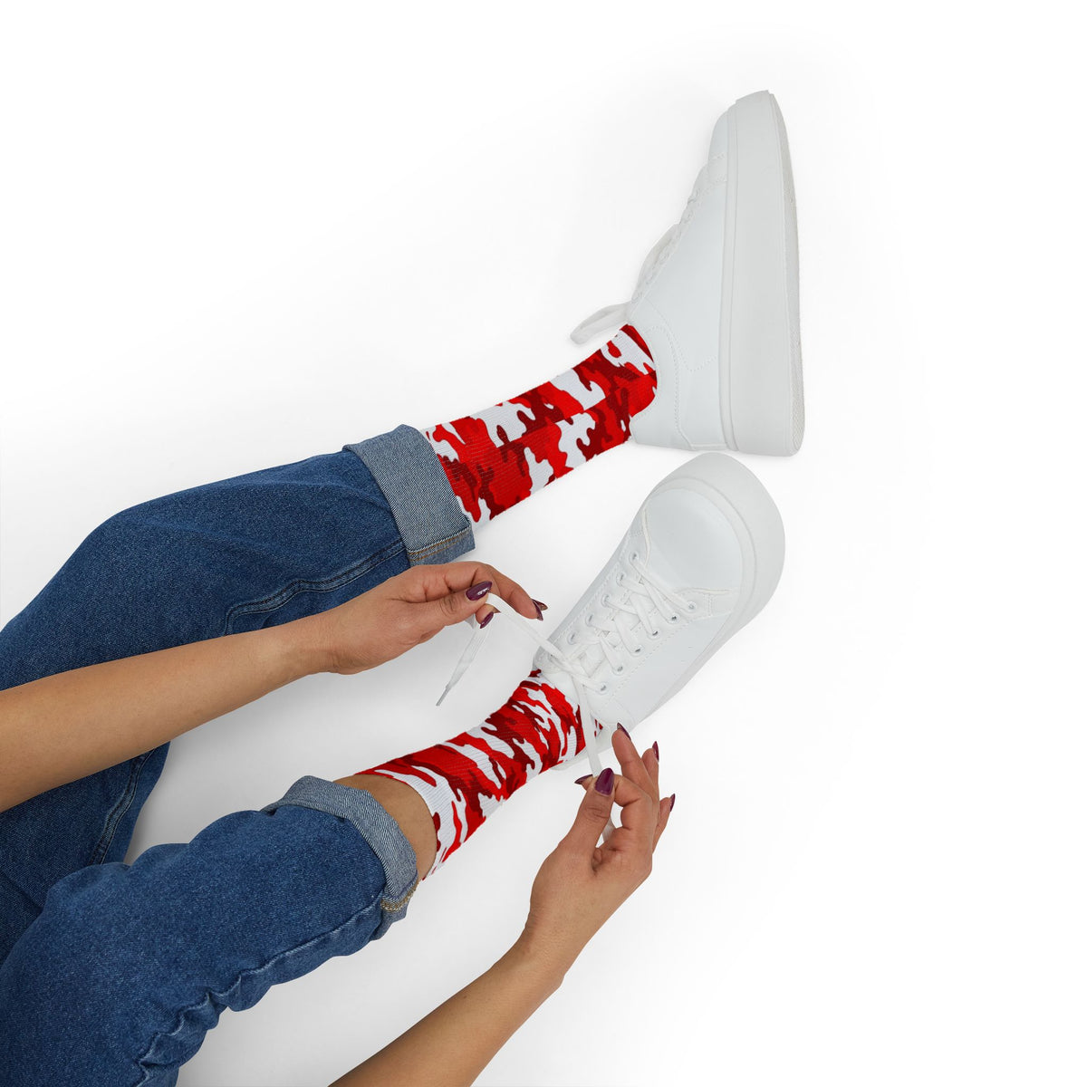 Radiant Crimson and Obsidian Anchor Camouflage Crew Socks by Camotoez Crimson Pulse Camo Crew | Blend In But Stand Out Edition | More Mercy For Your Sole