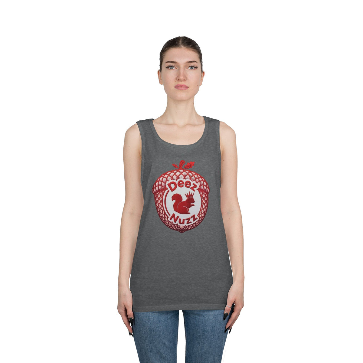 'Deez Nuzz' Red Acorn Funny Squirrel Graphic Tank Top