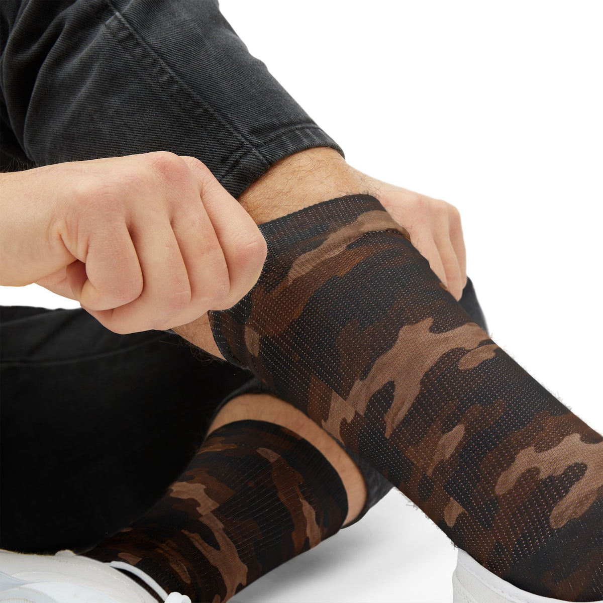 Cocoa Beans Powder Brown  and Expresso Camouflage Crew Socks by Camotoez Feral Sequoia Drift