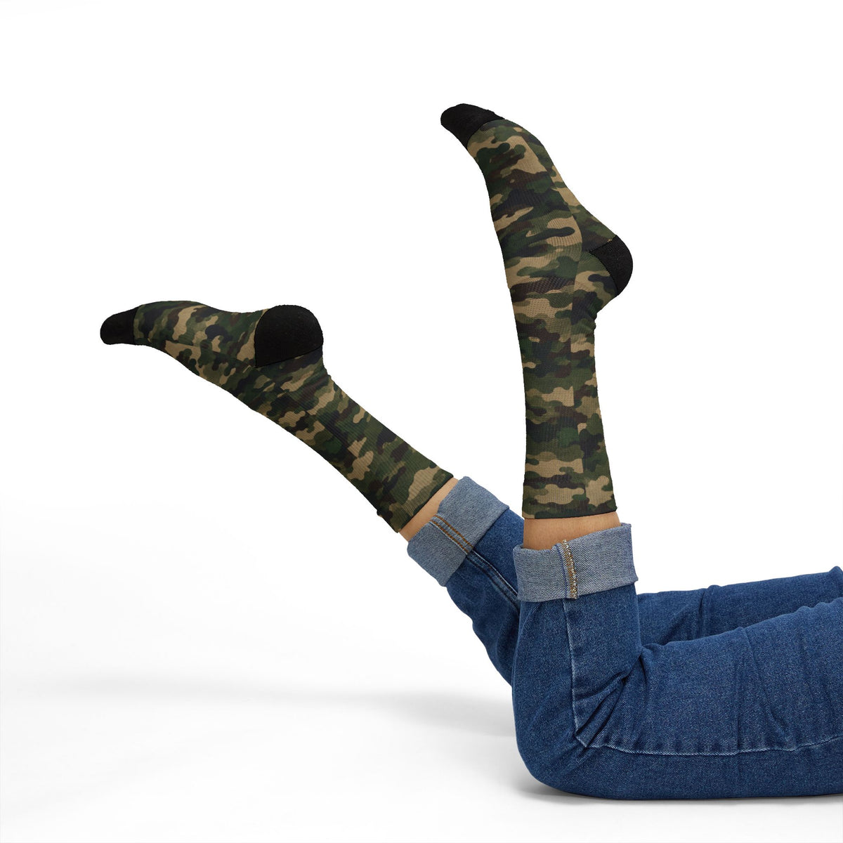 Olive and Moss GreenCrew Socks by Camotoez Woodland FeralFlux