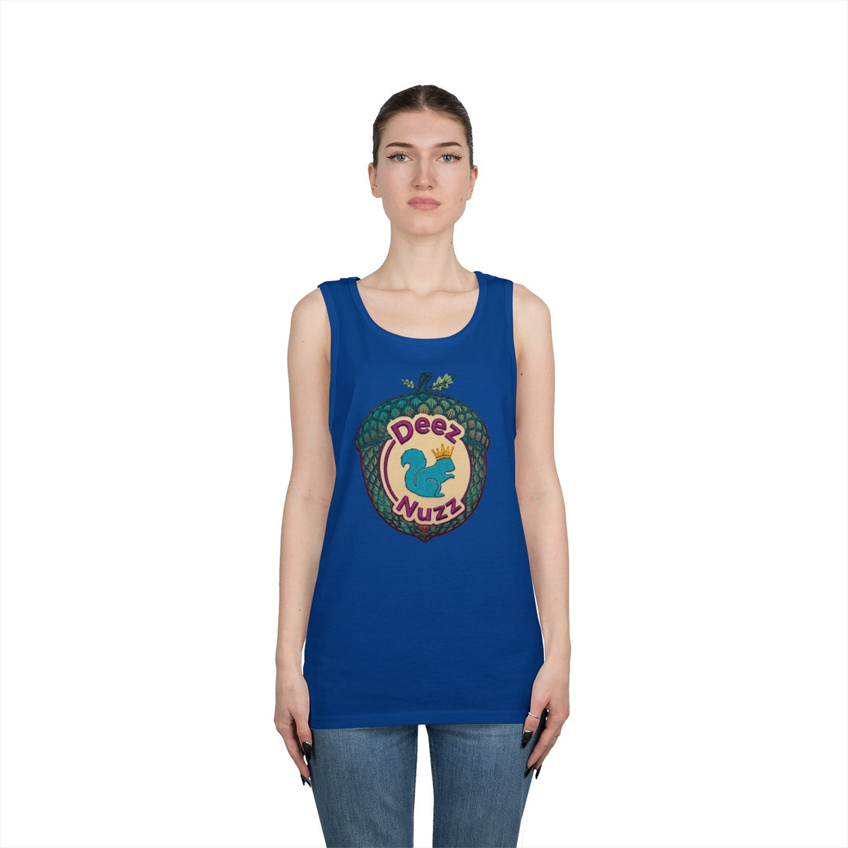 'Deez Nuzz' Purple Acorn Funny Squirrel Graphic Tank Top