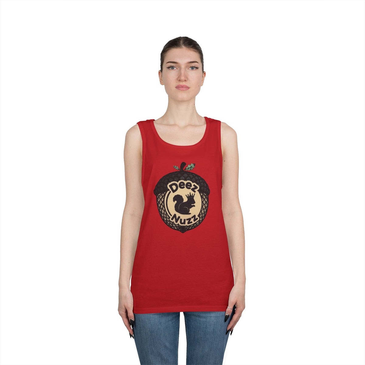 ‘Deez Nuzz’  Vintage Black/Tan Crest Funny Graphic Tank Top