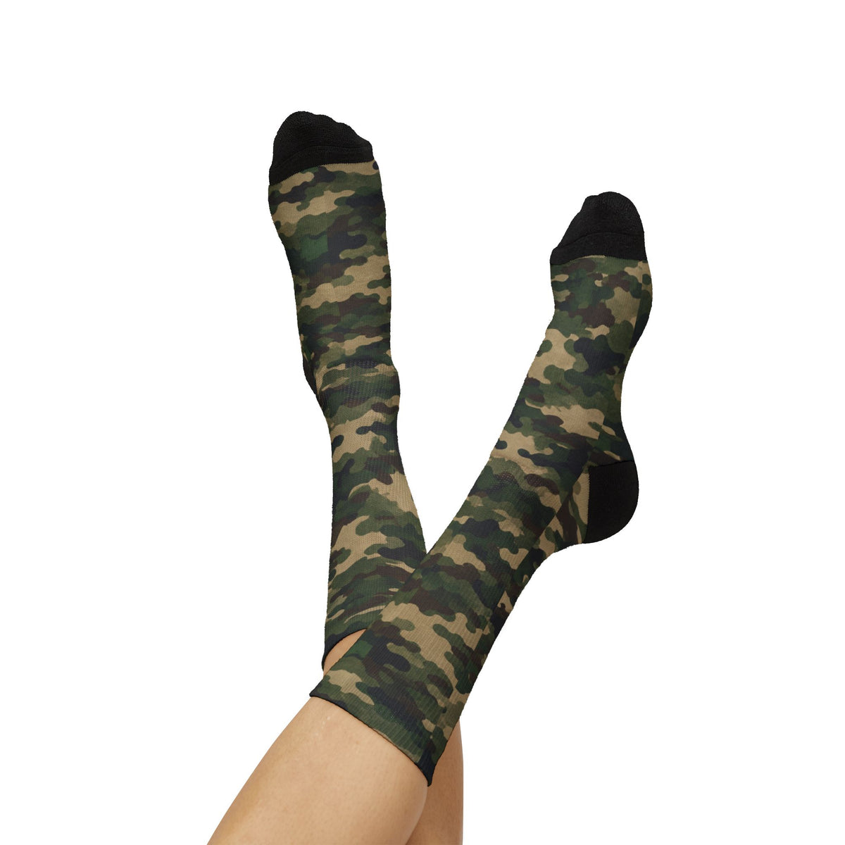 Olive and Moss GreenCrew Socks by Camotoez Woodland FeralFlux