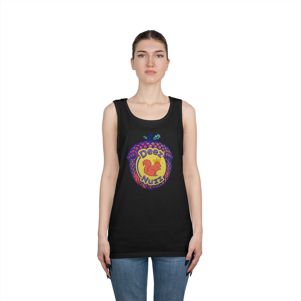 'Deez Nuzz' Pink Acorn Funny Squirrel Graphic Tank Top