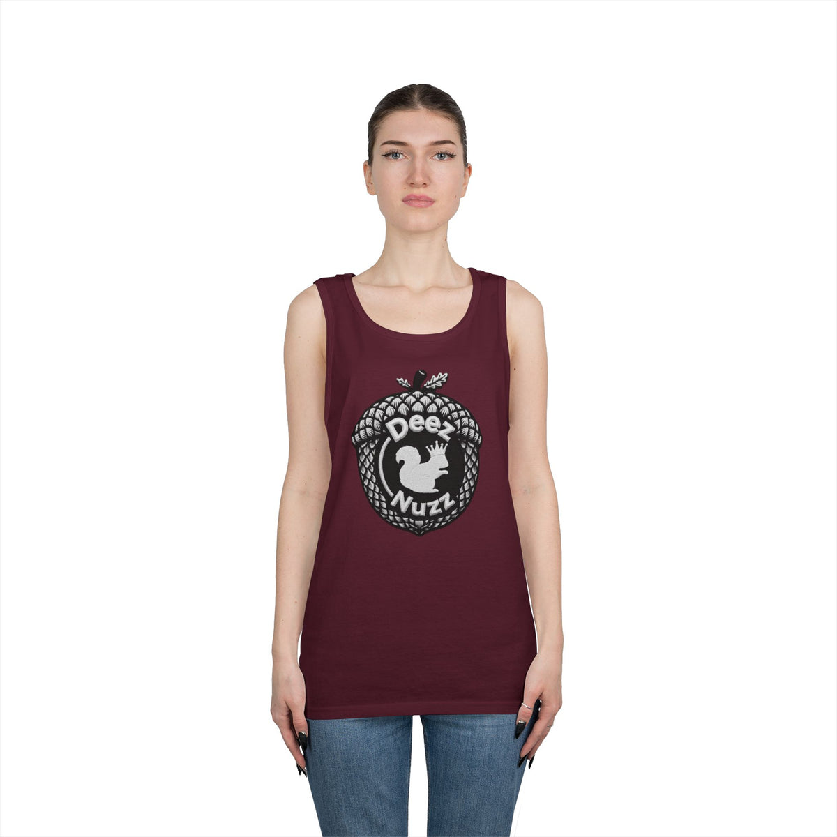 ‘Deez Nuzz’  Vintage White/Black Crest Funny Graphic Tank Top