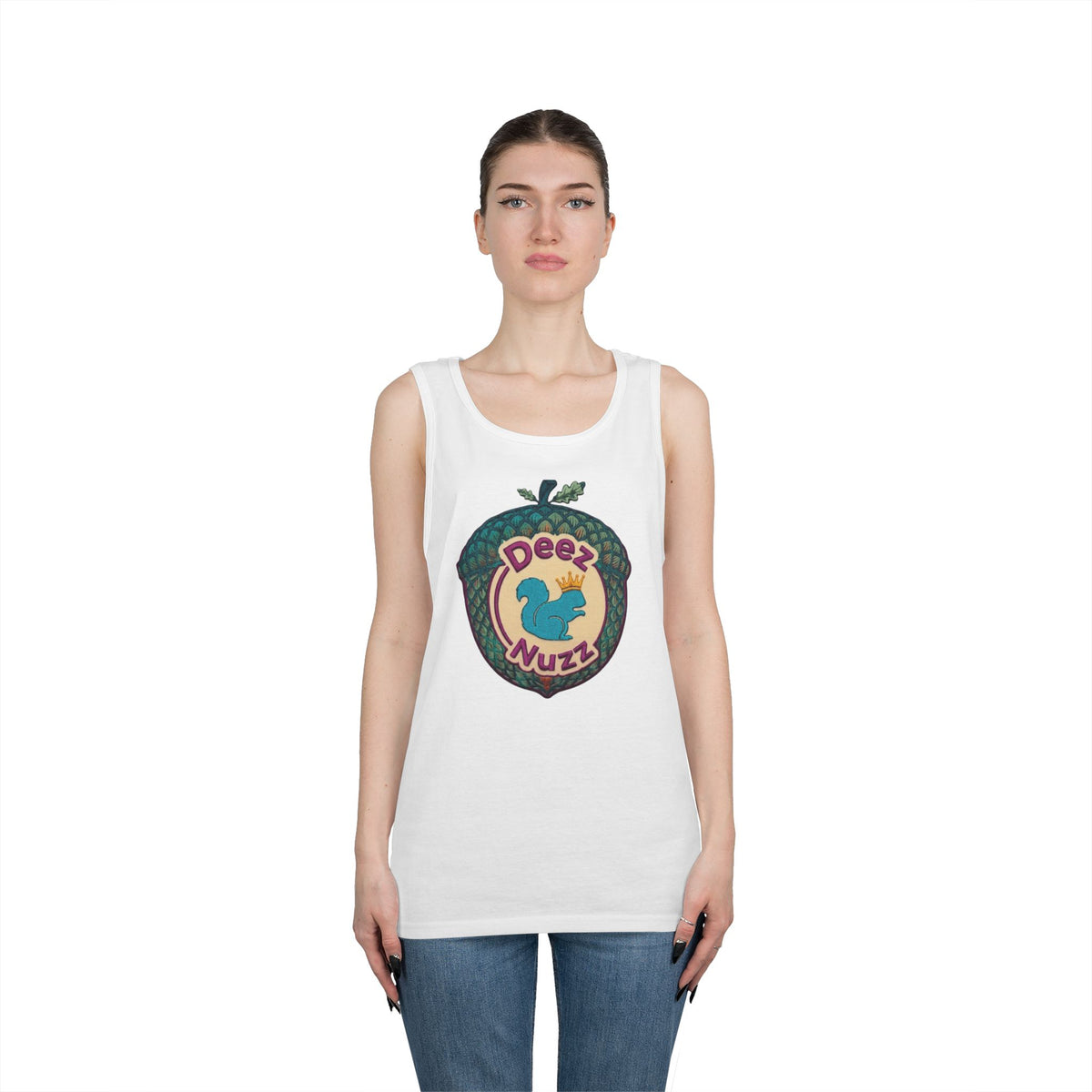 'Deez Nuzz' Purple Acorn Funny Squirrel Graphic Tank Top