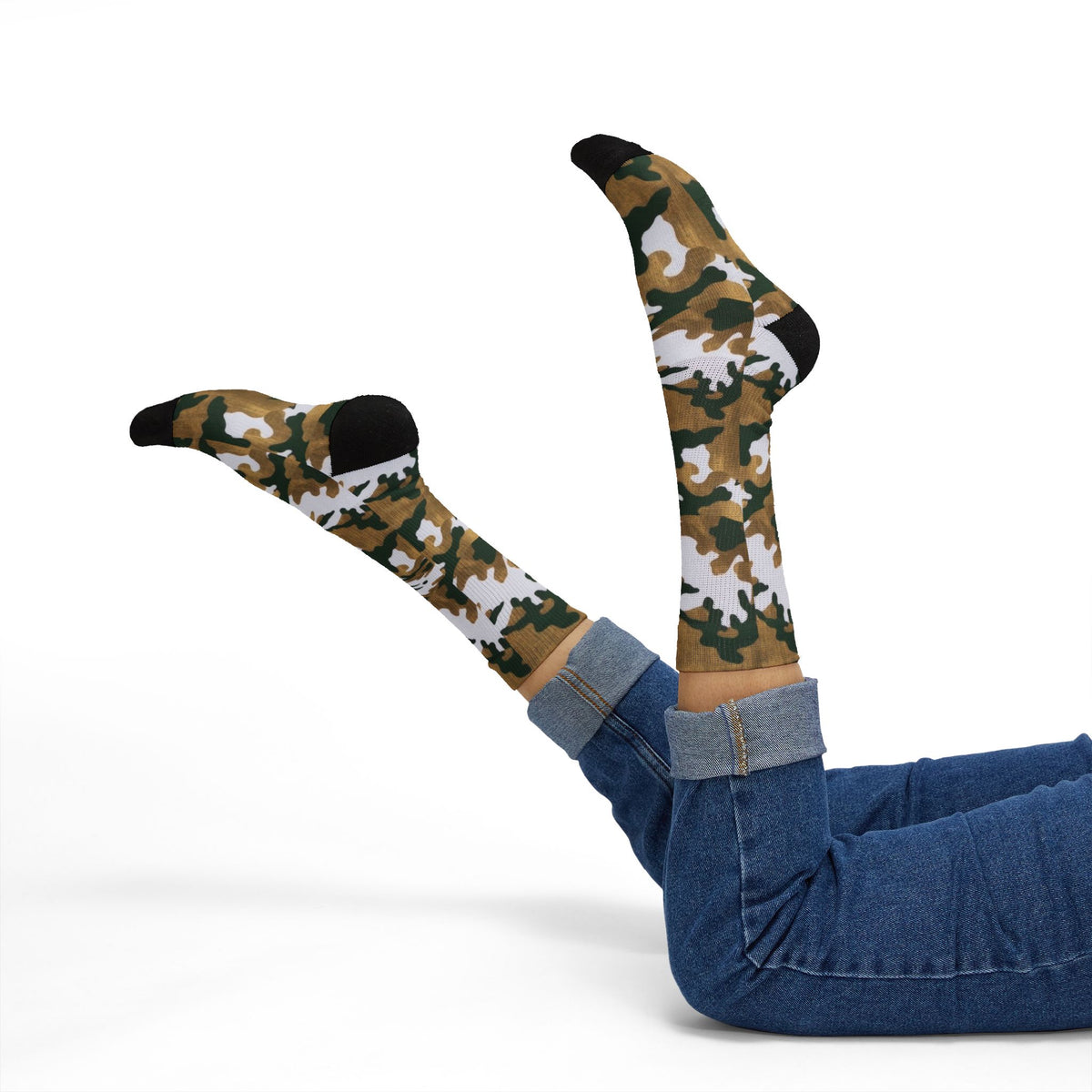 White, Green and Gold Pubs l Camouflage Crew Socks by Camotoez