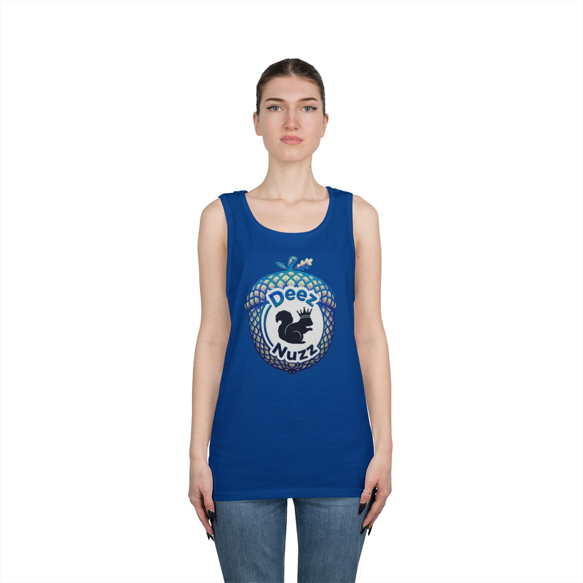 'Deez Nuzz' Black/Blue Acorn Funny Squirrel Graphic Tank Top