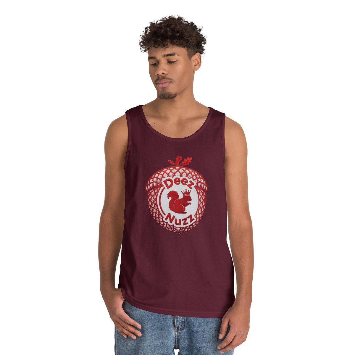 Copy of  'Deez Nuzz' Red Acorn Funny Squirrel Graphic Tank Top