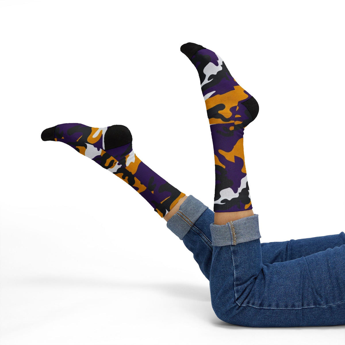 Copy of Captain Camotoez, Red Orange Camo Bay Drip Sublimation Socks — Bold Camouflage Athletic Crew Socks