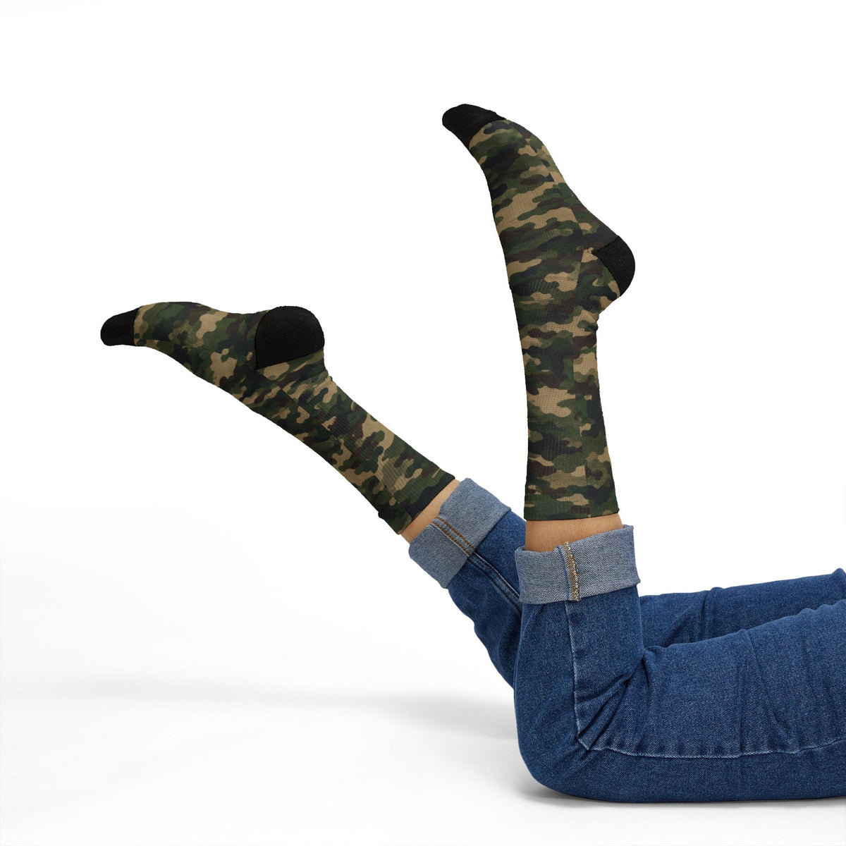 Olive and Moss GreenCrew Socks by Camotoez Woodland FeralFlux