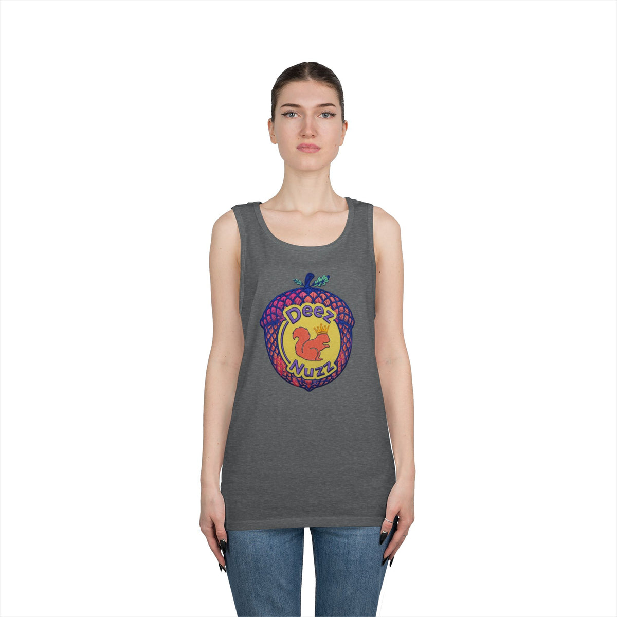 'Deez Nuzz' Pink Acorn Funny Squirrel Graphic Tank Top