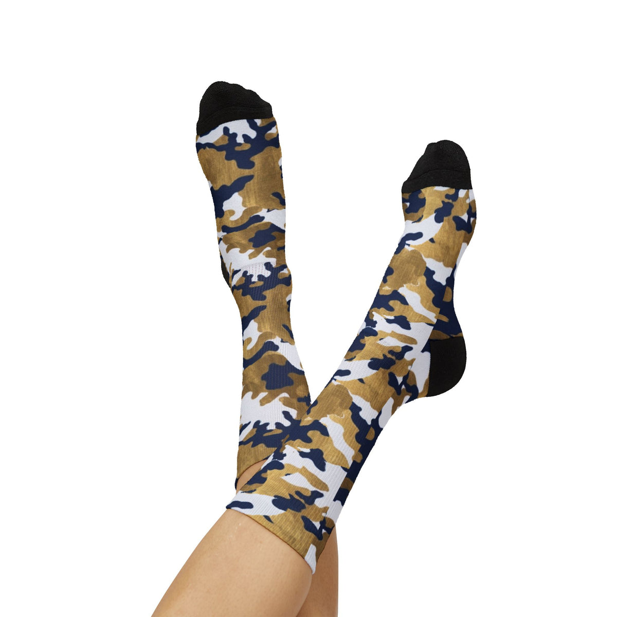 White, Royal Blue and Gold Pubs l Camouflage Crew Socks by Camotoez