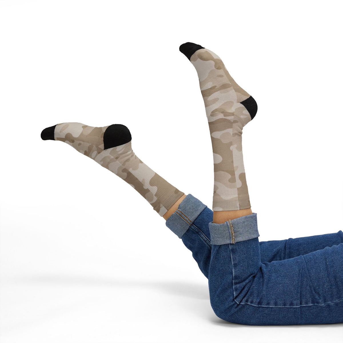 Natural Linen and Cloud Dance Crew Socks by Camotoez Neutral Blend Battle Dress