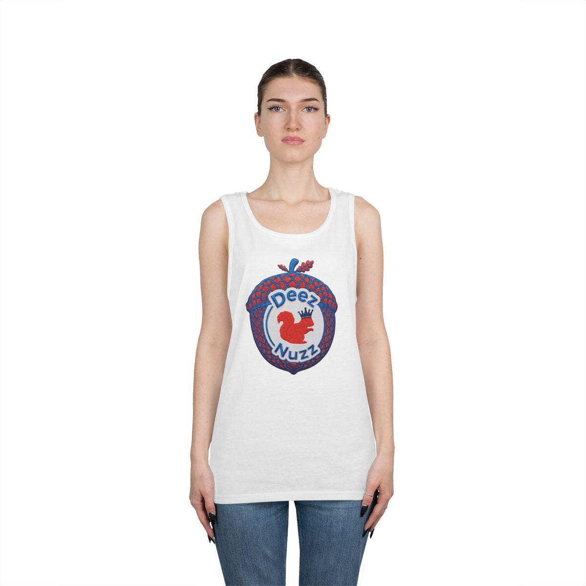 ‘Deez Nuzz’  Red,White, Blue Crest Funny Graphic Tank Top