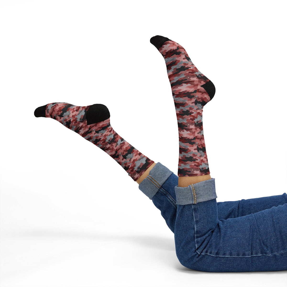 Blush Pink Camo Crew Socks by Camotoez Fly Feral Flamingos