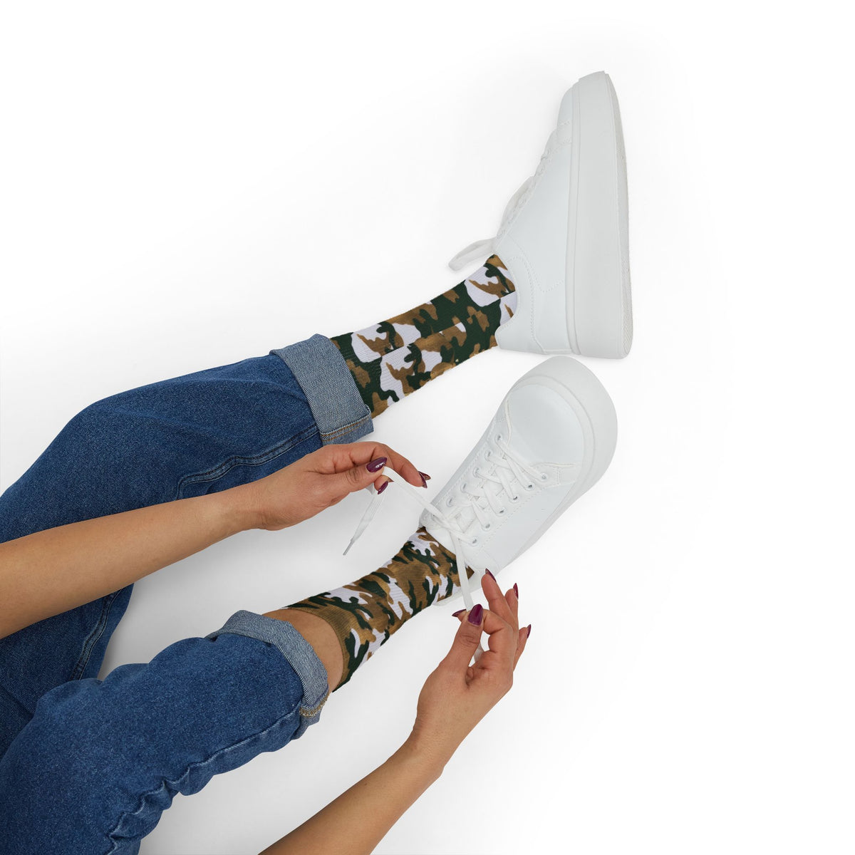 White, Green and Gold Pubs l Camouflage Crew Socks by Camotoez