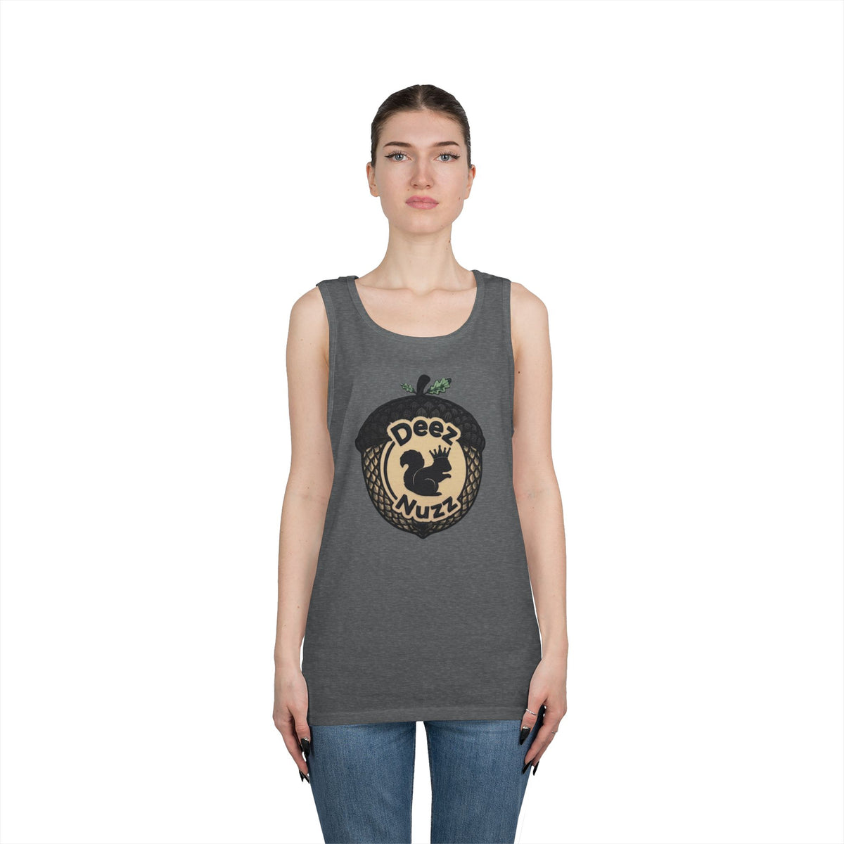 ‘Deez Nuzz’  Vintage Black/Tan Crest Funny Graphic Tank Top