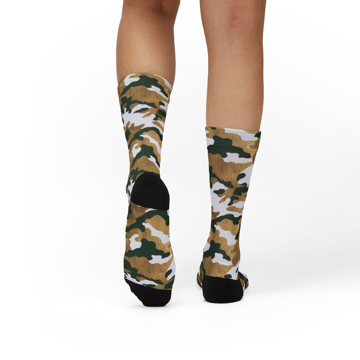 White, Green and Gold Pubs l Camouflage Crew Socks by Camotoez