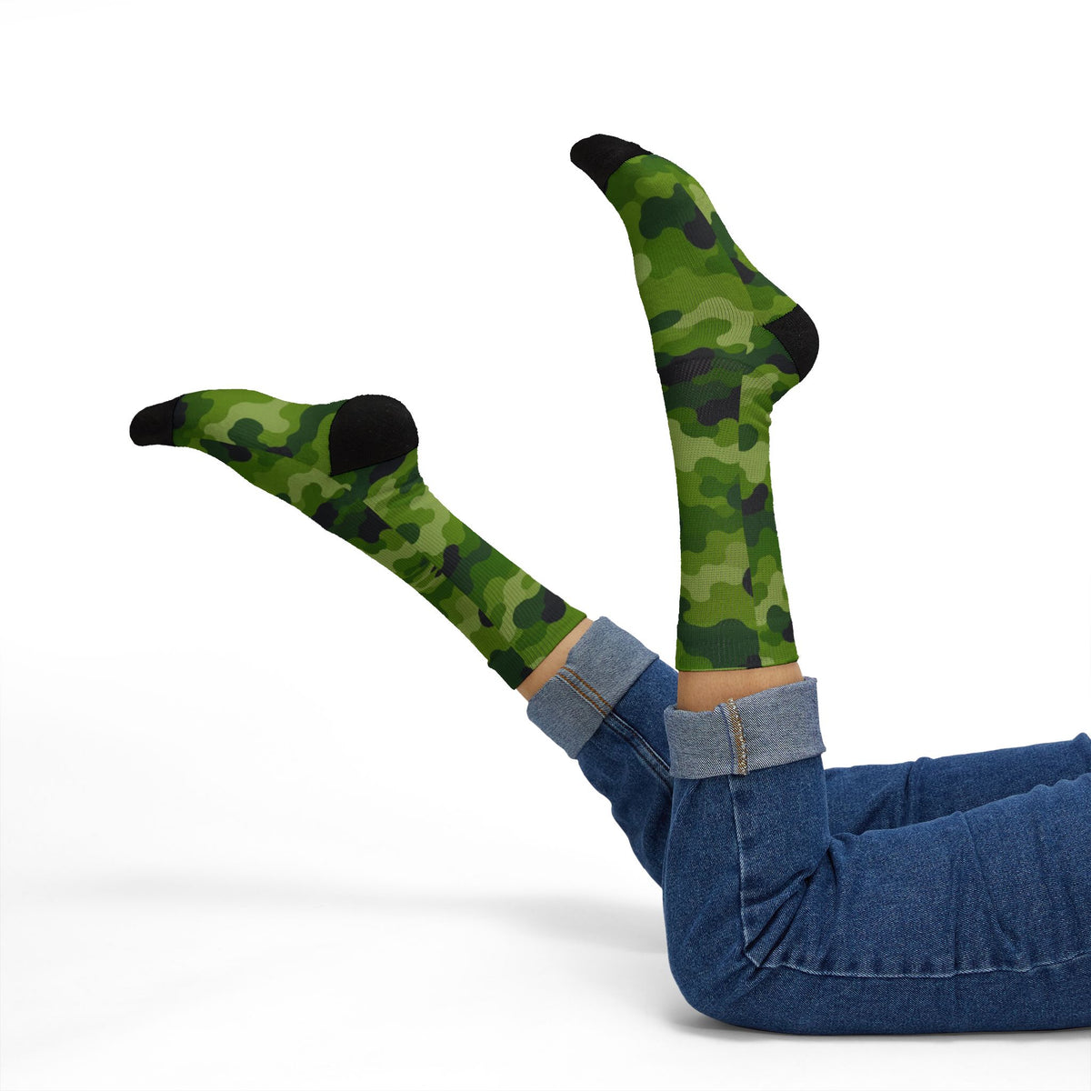 Granny Smith Green and Lime Crew Socks  by Camotoez Tranquil Tread Camouflage Freedom Socks